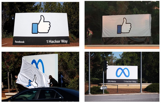 Facebook 硅谷總部更換公司圖標(biāo)與名字，圖片來(lái)自于 Twitter